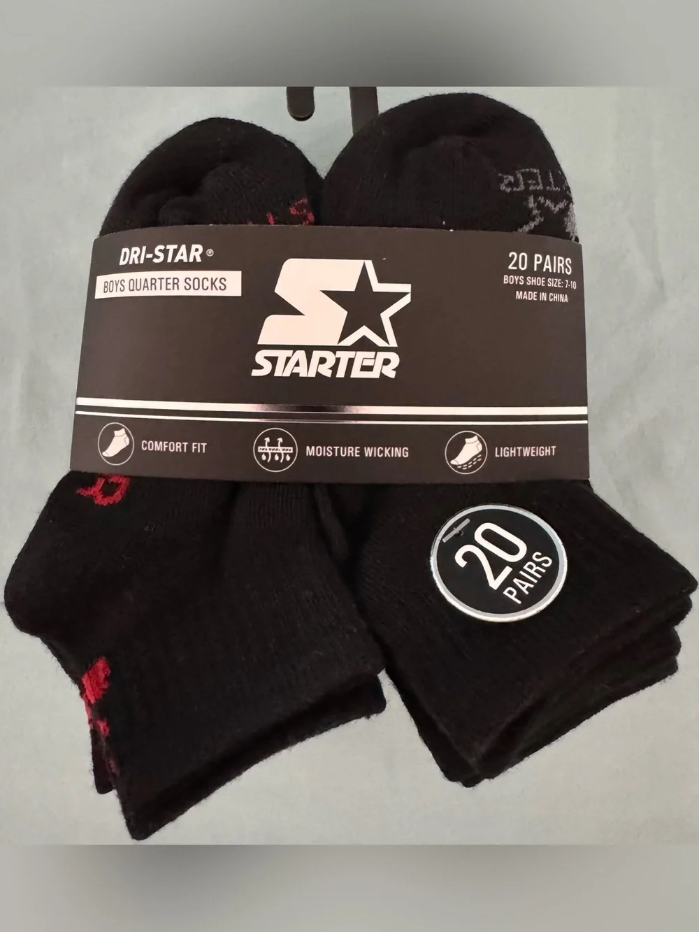 STARTER Boys' Black Quarter Socks 20-Pairs